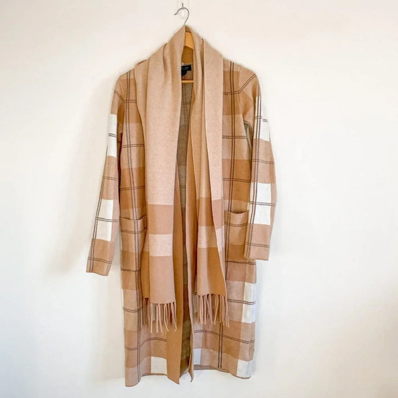 Rachel Zoe Plaid Knit  Open Front Long Cardigan w/ Scarf Sz S - Picture 2 of 6